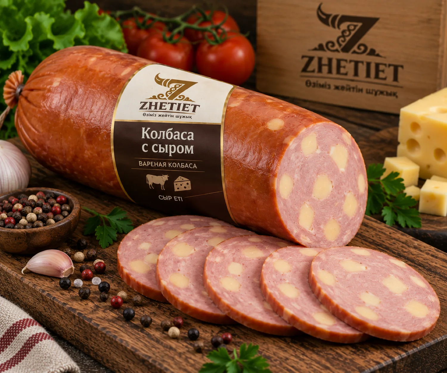 Колбаса с сыром — варёная колбаса, Жеті ет