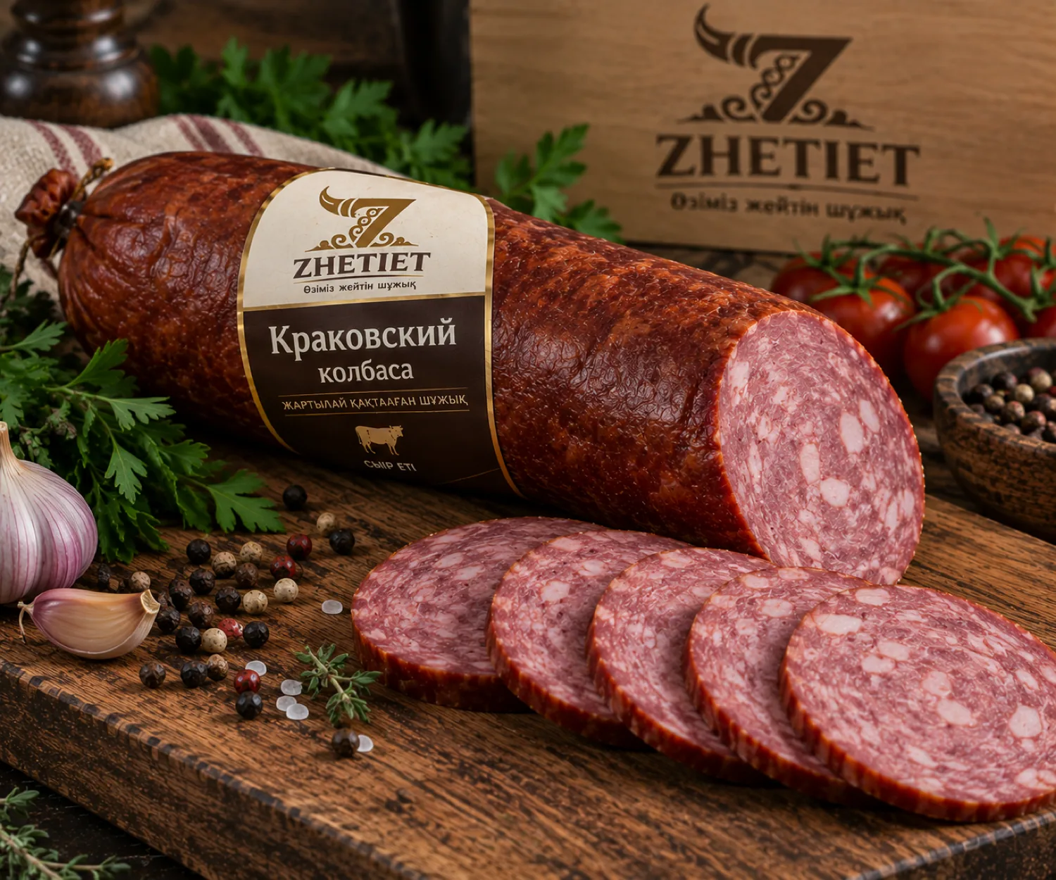 Краковская — полукопчёная колбаса, говядина, Жеті ет, Шымкент